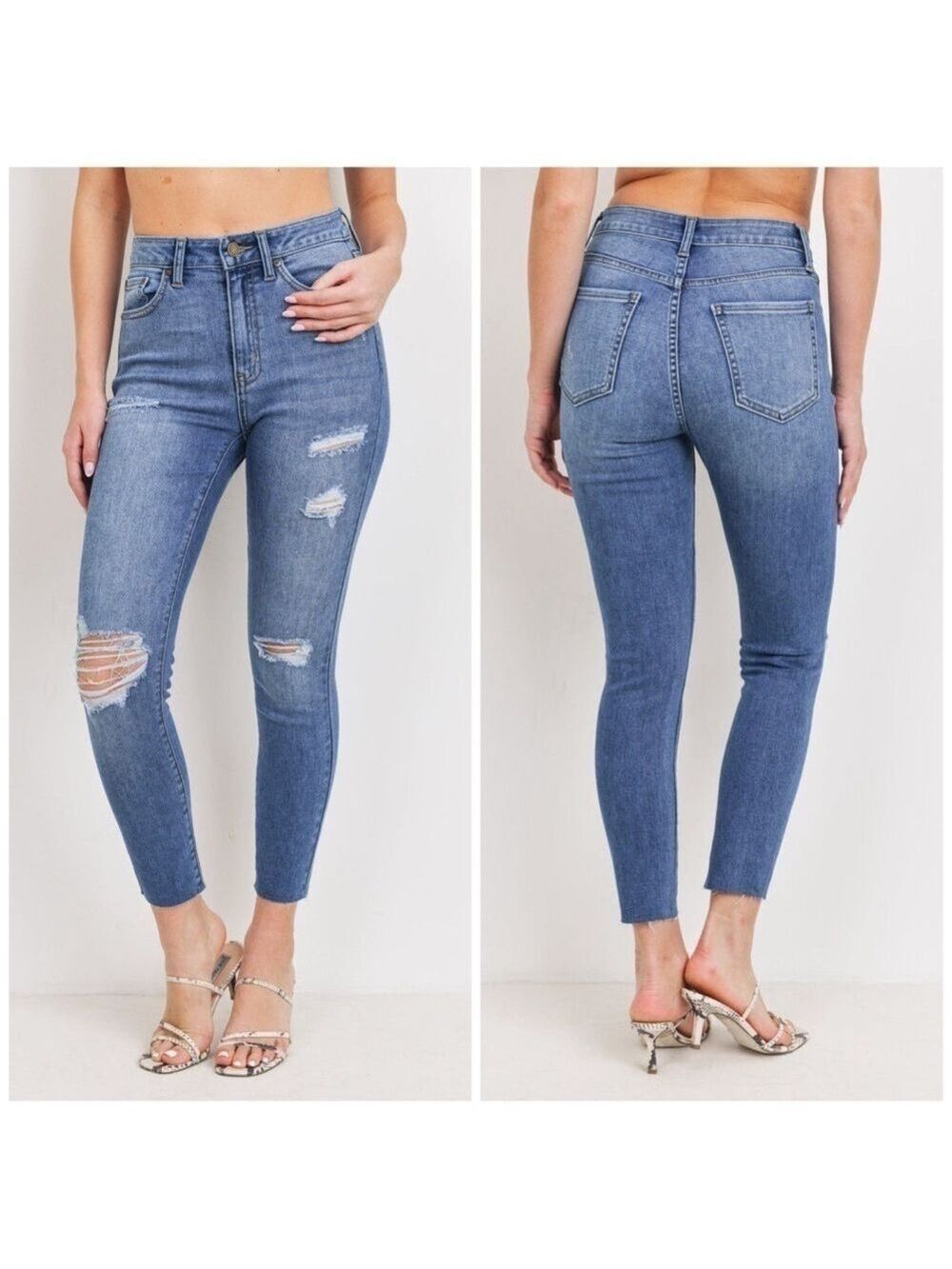 JUST BLACK DENIM (JBD) MOIRA Distressed Scissor Cut Skinny Ankle Length Jeans